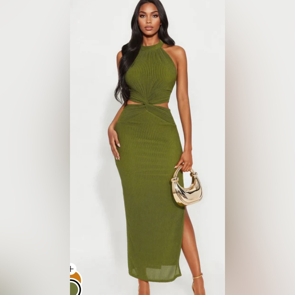Fashion Nova Olive Green Twist-Front Dress